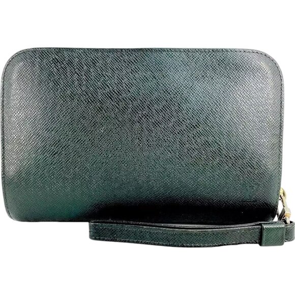 285239BT (L3) Louis Vuitton Clutch Bag Green Taiga Leather - Picture 1 of 14